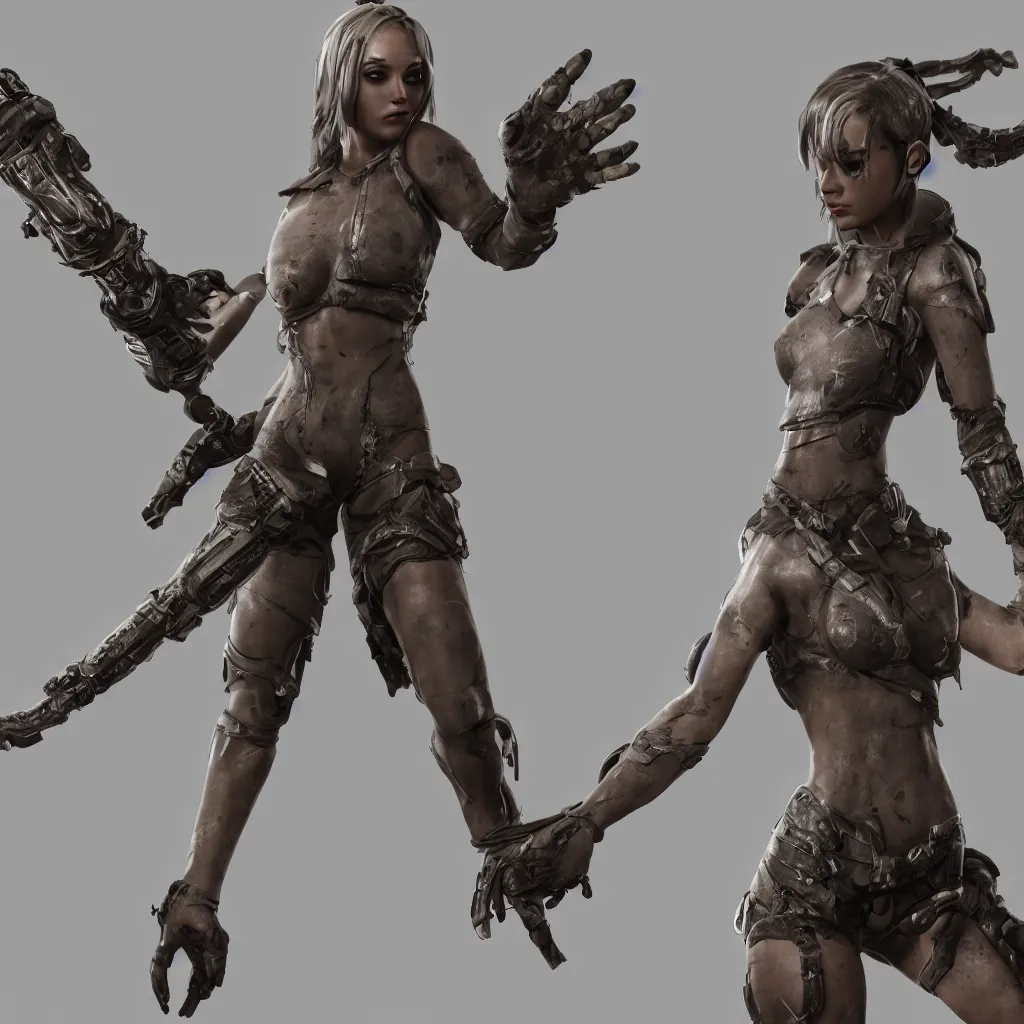 Image similar to female game character with multiple arms, highly detailed, octane render, bokeh