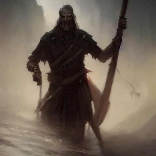 Prompt: abhorsen walking through river of death, oil painting, Tooth Wu, Greg Rutkowski, RPG portrait, dynamic lighting, fantasy art, High contrast, depth of field