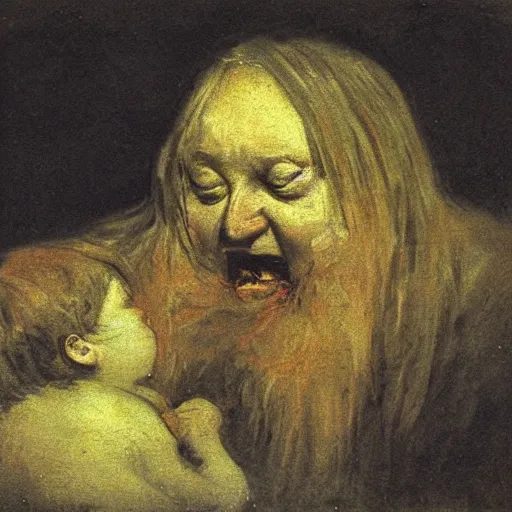 Robert Wyatt devouring his son Goya painting Stable Diffusion