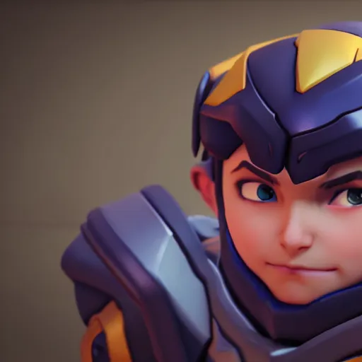 Image similar to a young boy with the appearance of reinhardt from overwatch, design, octane render, 4 k, ingame shot