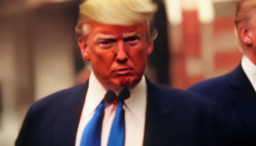 Prompt: color photo of Donald Trump, cinestill 800t, high quality, criterion collection