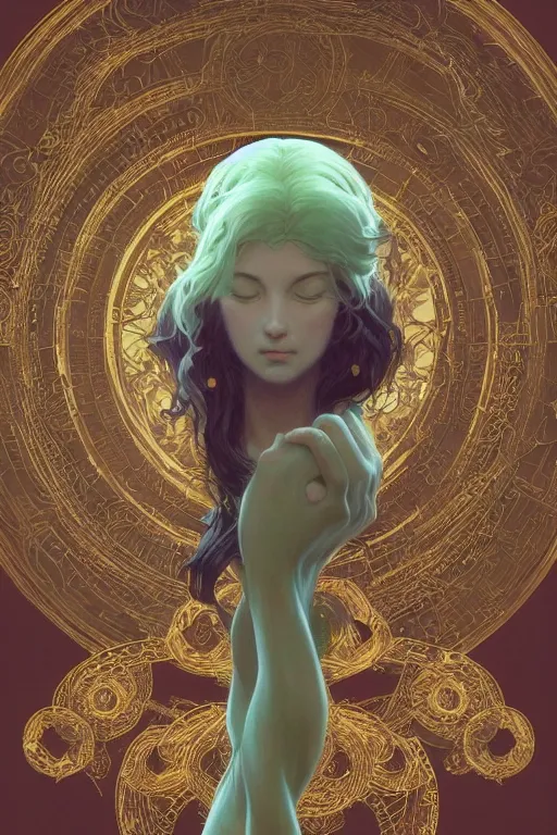 Image similar to no figure!!!, ultra realistic illustration, a jade statue of sacred geometry, intricate, elegant, highly detailed, digital painting, artstation, concept art, smooth, sharp focus, illustration, art by artgerm and greg rutkowski and alphonse mucha