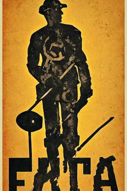 Prompt: “A man with a metal detector on a field. Word METAL written in Cyrillic letters. Soviet propaganda poster in the style of Dmitry Moor”