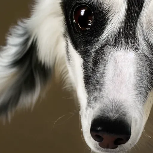 Image similar to fisheye lens photo of a borzoi face