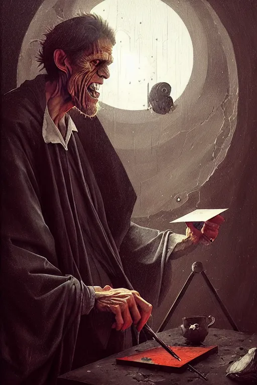 Image similar to hieronymus bosch, greg rutkowski, anna podedworna, painting of willem dafoe as a twitch streamer