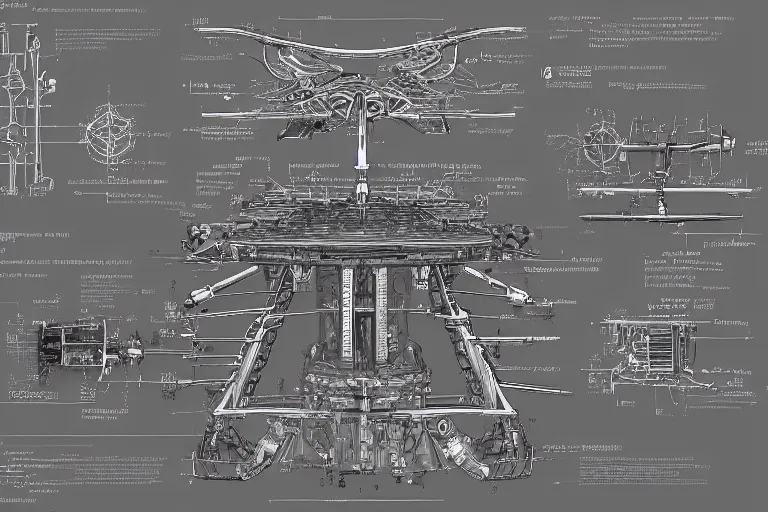 Image similar to aesthetically pleasant technical drawing of an open - source nuclear weapon machinery, hyperdetailed, complex, intricate, exploded view!!, 4 k, trending on artstation