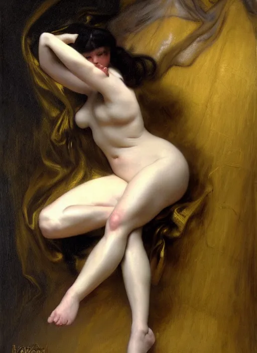 Image similar to highly detailed oil painting | very intricate | cinematic lighting | black, white and gold color scheme, dark background | the mist of the mistic by beethoven | by roberto ferri, by gustav moreau, by singer sargent and klimt, american romanticism, occult art | by austin osman spare, artstation, cgsociety, official art, octane