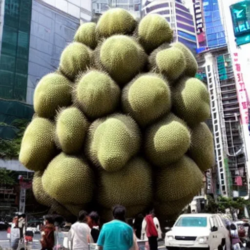 Prompt: giant cactus monster in tokyo city throws watermelons