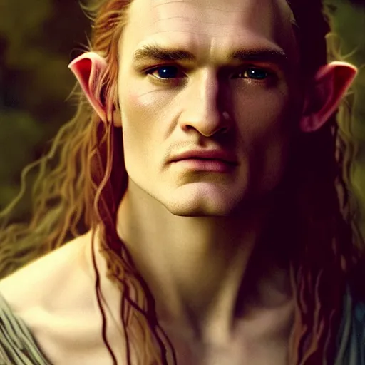 Image similar to photographic portrait of a stunningly beautiful renaissance pre raphaelite king legolas the elf male in soft dreamy light at sunset, contemporary fashion shoot, by edward robert hughes, annie leibovitz and steve mccurry, david lazar, jimmy nelsson, breathtaking, 8 k resolution, extremely detailed, beautiful, establishing shot, artistic, hyperrealistic, beautiful face, octane render