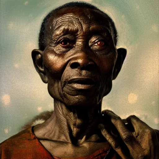 Prompt: a painting of a wise elder from Kenya by Leonardo da Vinci . dramatic angle, ethereal lights, details, smooth, sharp focus, illustration, realistic, cinematic, artstation, award winning, rgb , unreal engine, octane render, cinematic light, macro, depth of field, blur, red light and clouds from the back, highly detailed epic cinematic concept art CG render made in Maya, Blender and Photoshop, octane render, excellent composition, dynamic dramatic cinematic lighting, aesthetic, very inspirational, arthouse.