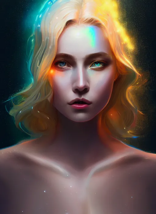 Image similar to iridescent portrait of a pale attractive women made of kintsugi and moonstone, background hyper detailed, character concept, full body, dynamic pose, glowing lights intricate, elegant, highly detailed, digital painting, artstation, concept art, sharp focus, illustration, qwek dom