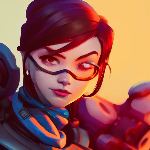 Prompt: head of overwatch main character Blizzard pixar 3d maya engine on stylized background splash comics global illumination lighting, lois van baarle, ilya kuvshinov, rossdraws, artstation