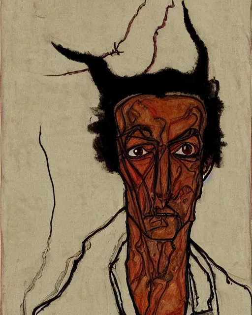 Image similar to portrait of aku by egon schiele in the style of greg rutkowski