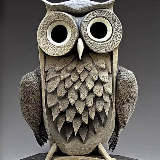 Prompt: symmetrical detailed sculpture of an owl, made by Diego Rivera