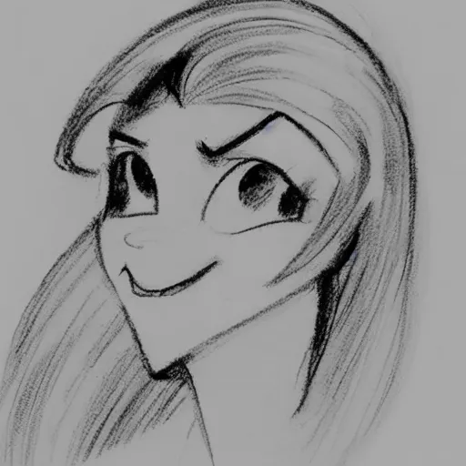 Image similar to milt kahl sketch of victoria justice as with hair tendrils