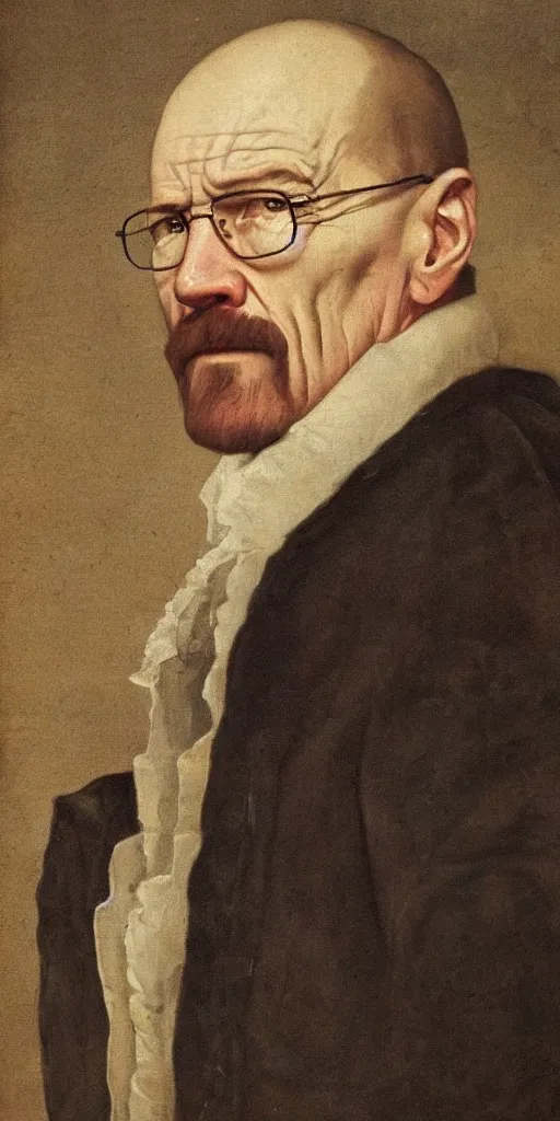 Prompt: a beautiful old portrait of Walter White, 1700s, very very old painting, 4k detailed