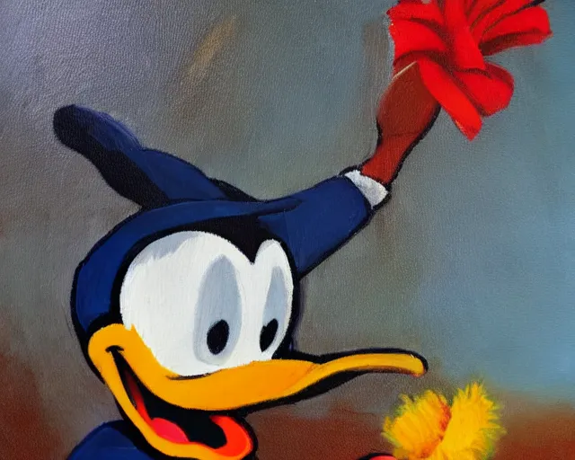 Prompt: Donald Duck painting a flower