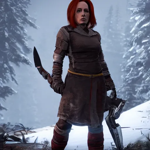 Prompt: Dana Scully in God of War III (2015), ps4 in-game cinematic, 5k