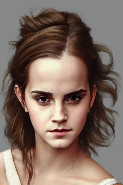 Image similar to full portrait of a beautiful Emma Watson, Regal, Realistic, Refined, highly Detailed Digital Art, Oil Painting, William-Adolphe Bouguereau, WLOP, Dynamic lighting, daily deviation, beautiful character illustration by Greg Rutkowsktrending on artstation, Cinematic Lighting, Unreal Engine, 8k, HD