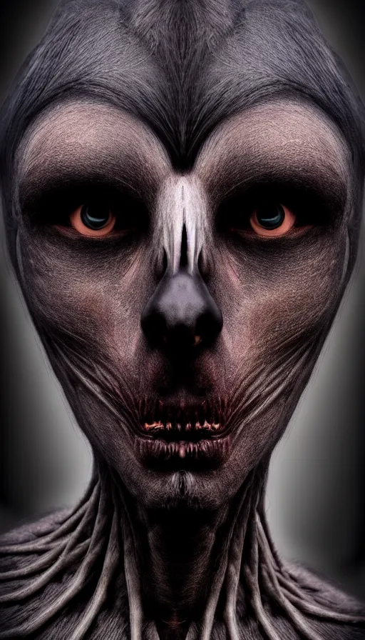 Image similar to epic professional digital art of a human - crow hybrid creature, portrait, human eyes, humanoid crow head, human skin, dark skin, humanoid figure