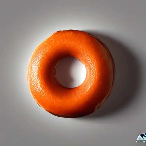 Prompt: Perfectly circular donut!!!!! in the style and shape of an orange!!!!!!, blended colors!!!!!, trending on artstation, 4k, 8k, professional photography, overhead shot, 35mm lens