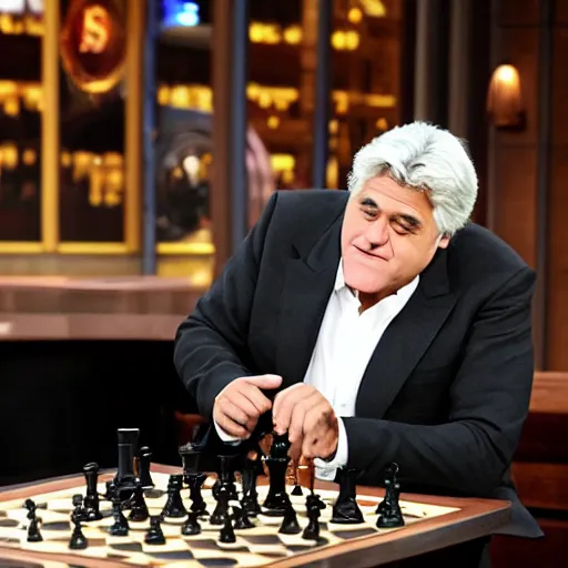 Prompt: jay leno playing chess