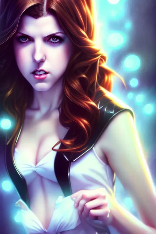 Image similar to ultra realistic, beautiful Anna Kendrick Zatanna DC Comics, modern anime, fantasy, eerie, intricate details, atmospheric, elegant, super highly detailed, professional digital painting, artstation, concept art, 8k, art by artgerm and eiichiro oda and koyoharu gotouge