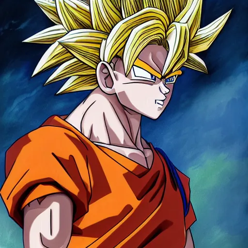 a beautiful painting of goku drawn by aleksander | Stable Diffusion ...