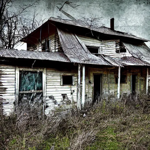 Image similar to a dilapidated house in the wilderness, digital art