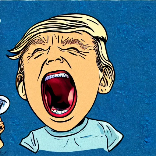 Image similar to illustration of baby donald trump screaming