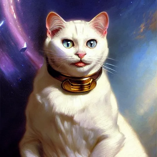Image similar to a portrait of a manly white cat feline, blue eyes, star trek the next generation. highly detailed painting by gaston bussiere, craig mullins, j. c. leyendecker, furry