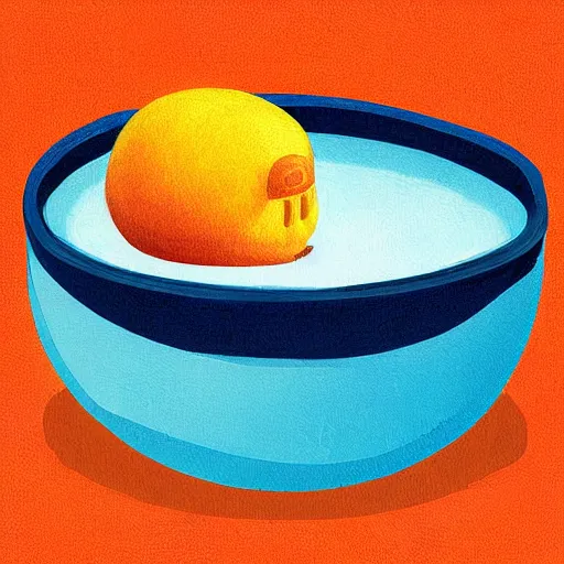 Image similar to boiling imagination in a bowl, super cute, ultra detailed, digital painting, dark blue, yellow, orange, red