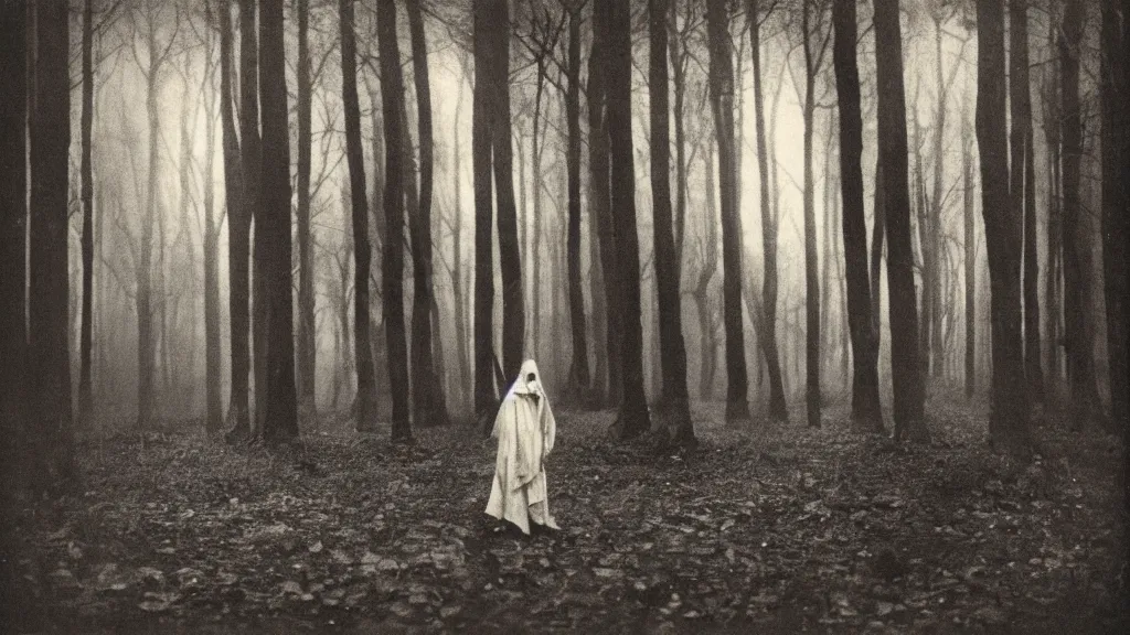 Prompt: An epic photo of an ancient terrifying Ezio Greggio in dark forest. by Diane Arbus and Louis Daguerre. highly detailed. 85mm, Bokeh