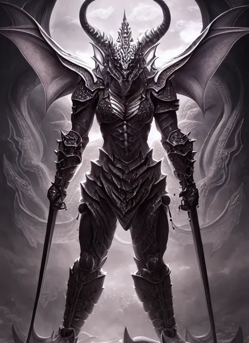 Image similar to muscular and tall ghostly humanoid dragon!!!! draconian!! intricate ornate iridescent heavy armor!! character concept art, sharp focus, octane render! unreal engine 5! highly rendered!! trending on artstation!! detailed linework!! illustration by artgerm, wlop, and chie yoshii