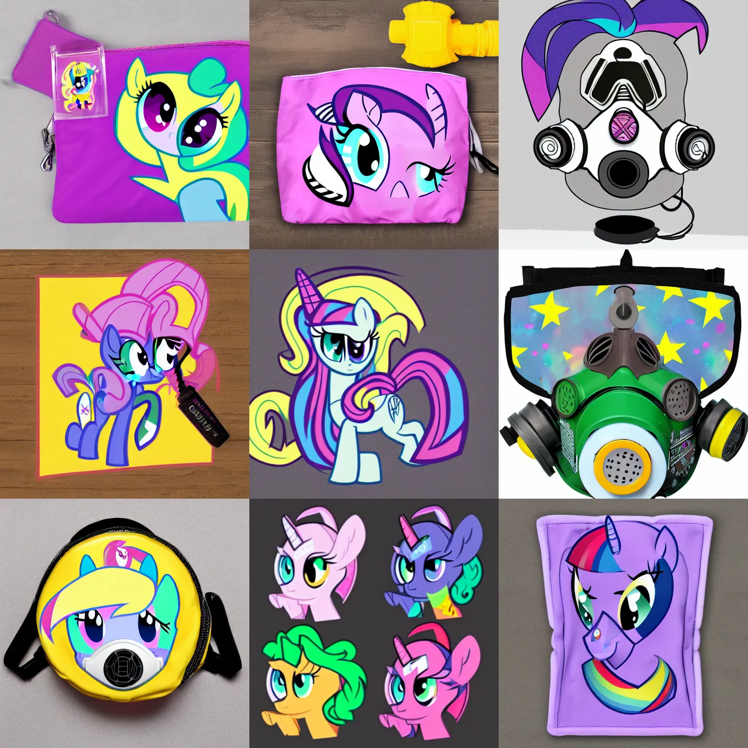 Prompt: my little pony branded gas mask, product cover image