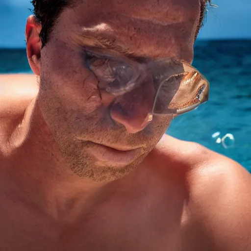 Image similar to an close-up portrait of man tired watch bikini on his discord