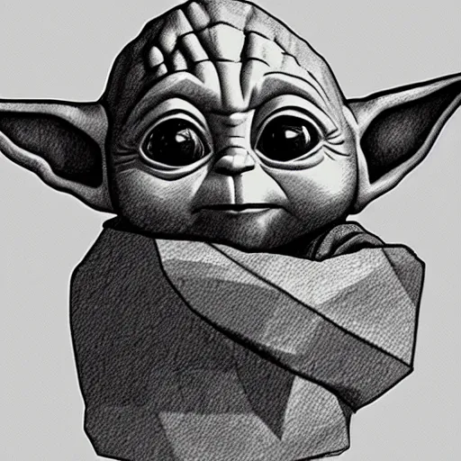 Image similar to pencil sketch of low polygon cute baby yoda by Leonardo DaVinci