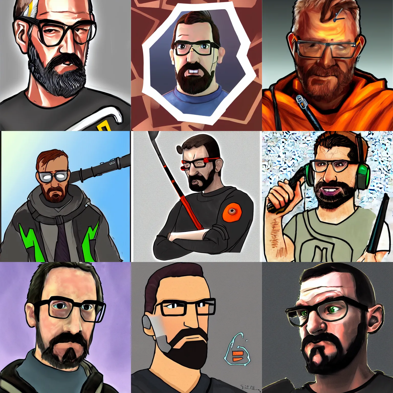 Prompt: fanart for Gordon Freeman the streamer