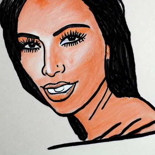 Image similar to Kim Kardashian, poorly drawn in wax crayon by a five-year old