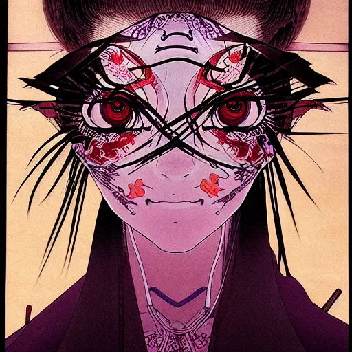 Image similar to prompt : portrait of muse soft light painted by takato yamamoto, purple rinnegan eyes, inspired by ninja anime, smooth face feature, intricate oil painting, high detail, sharp high detail, manga and anime