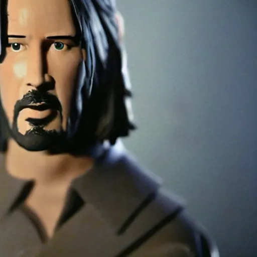 Prompt: Keanu Reeves, stop motion animation, puppet, cinematic, action,