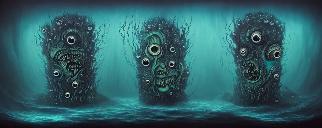 Prompt: whimsical watery alchemical monsters, surreal dark uncanny painting by ronny khalil