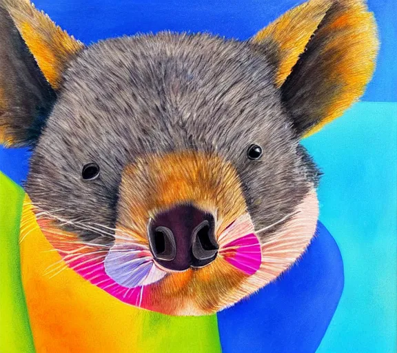 Image similar to a bright colourful painting of a wombat relaxing