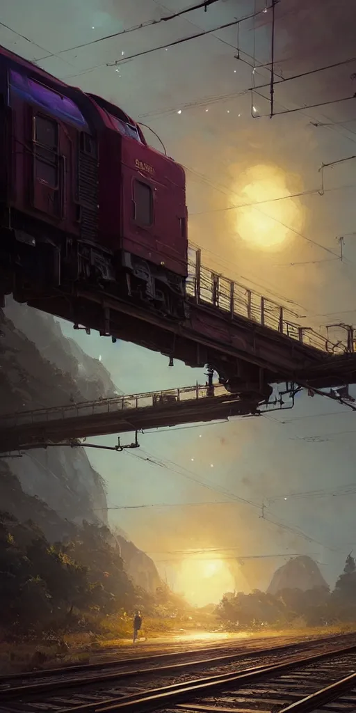 Image similar to highly detailed train in gta v, stephen bliss, unreal engine, fantasy art by greg rutkowski, loish, rhads, ferdinand knab, makoto shinkai and lois van baarle, ilya kuvshinov, rossdraws, tom bagshaw, global illumination, radiant light, detailed and intricate environment