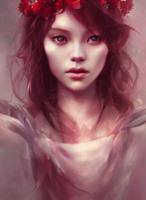 Prompt: a gorgeous flower princess portrait by WLOP, emerald eyes, red hair, digital painting, beautiful lighting, ominous, cgsociety