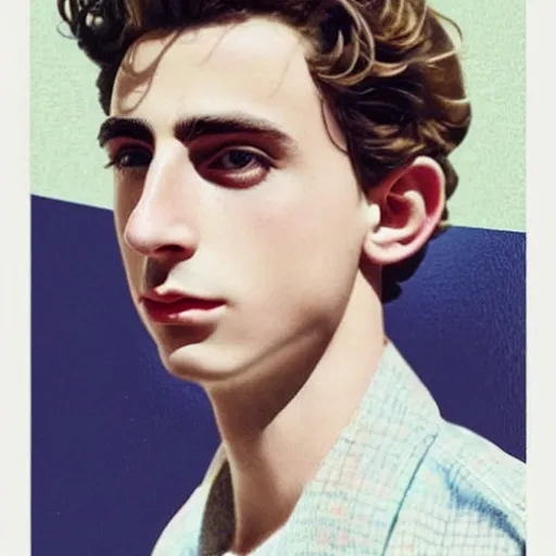 Image similar to “Timothée Chalamet portrait, color vintage magazine illustration 1950”