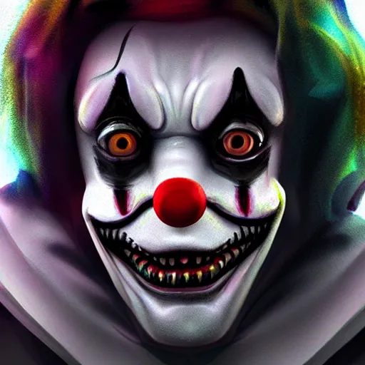 Prompt: close - up of a creepy clown, concept art, digital art, highly detailed