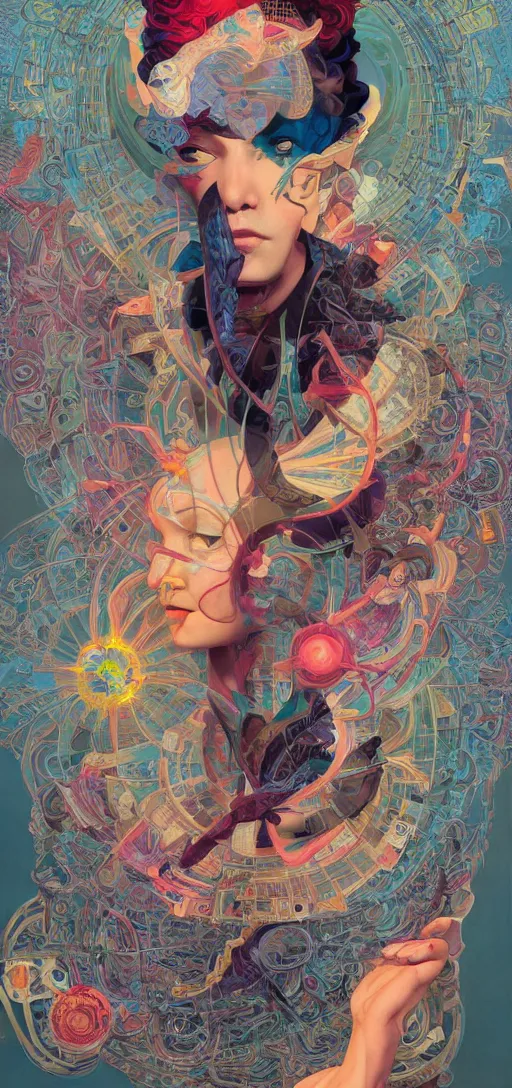 Image similar to tristan eaton, victo ngai, peter mohrbacher, artgerm portrait of a math fractal computer intelligence