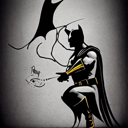 Image similar to batman in love, banksy style, realistic, smooth, sharp focus