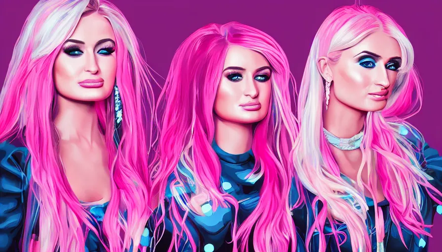 Image similar to Kim Petras and Paris Hilton pink bubblegum pop album cover, hyperdetailed, artstation, cgsociety, deviantart 8k